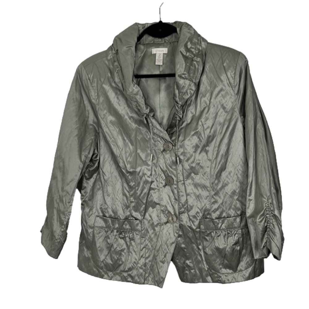 Chico’s Sage Green Shiny Crinkle Blazer/Jacket
